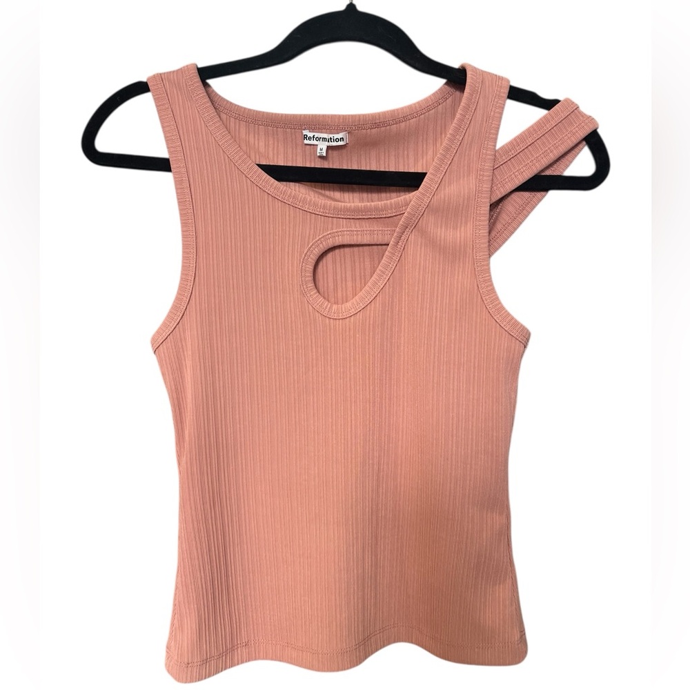 Reformation Pink Ribbed Cut-Out Top